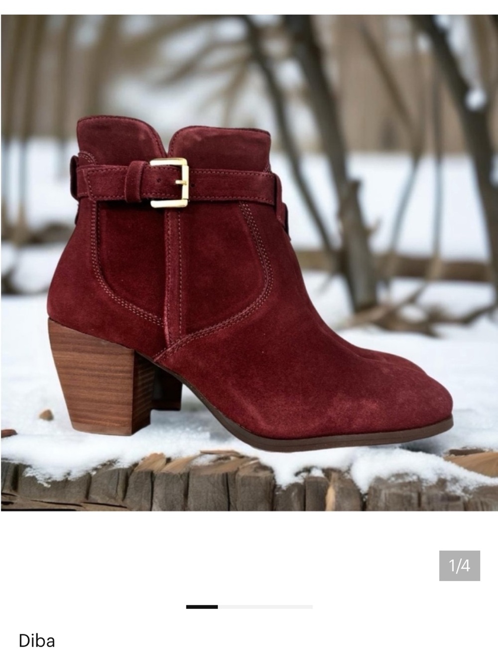 Diba Red Suede Ankle Boot with Buckle